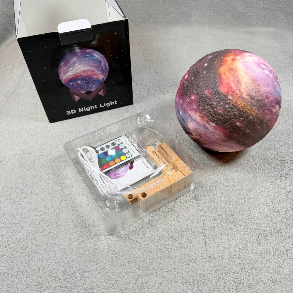 BRIGHTWORLD XXQT-01 Galaxy Moon Lamp 3D Night Light PVC 16 Color Remote USB Gift